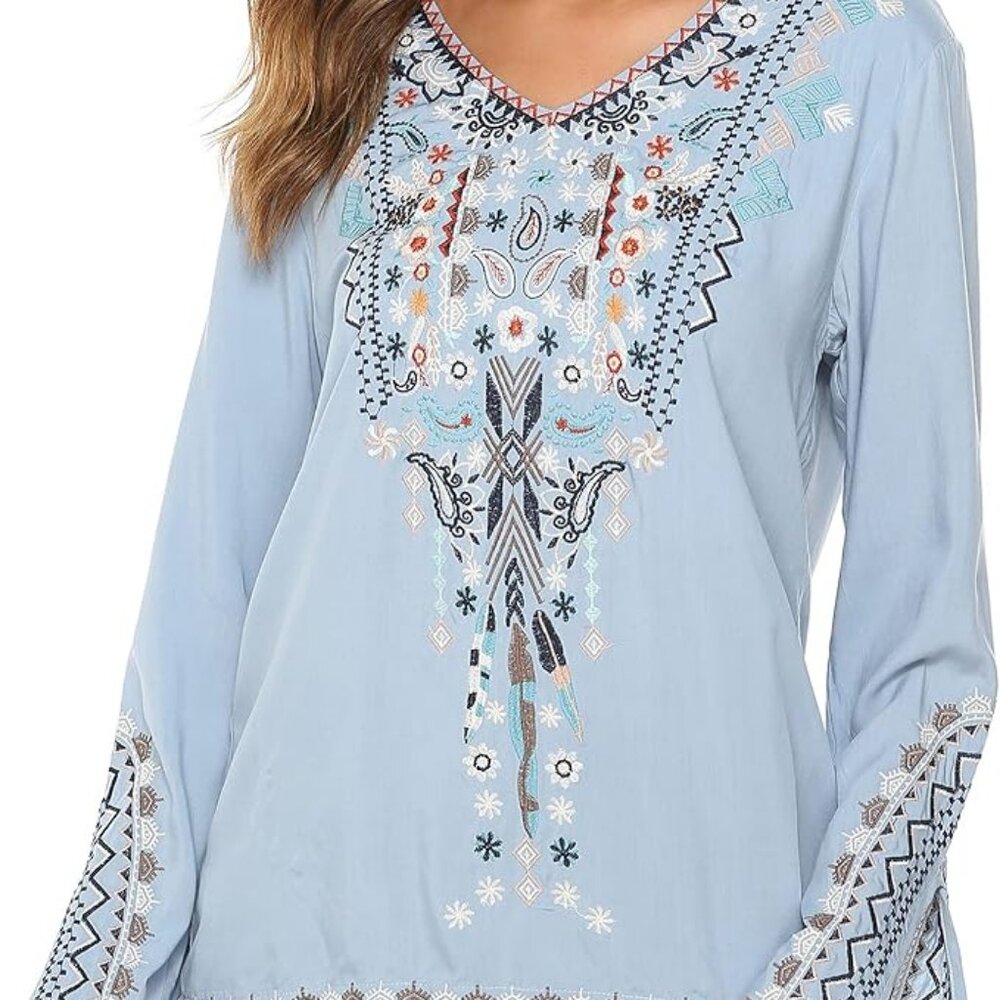 Embroidered Blue Boho Chic Top